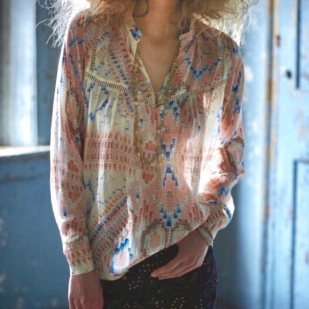 Dolan Anthropologie | Mesilla Peasant Blouse Popover Aztec Southwestern Small